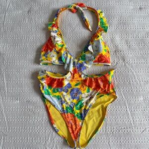 Aerie yellow floral, one piece swimsuit, size medium